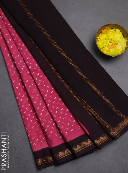 Sungudi cotton saree pink and deep wine with allover batik butta prints and zari woven border