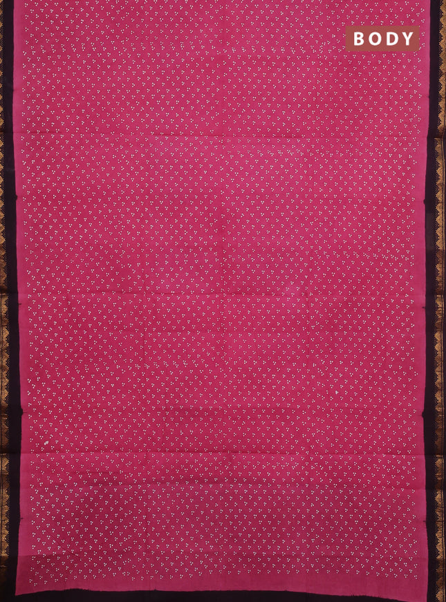 Sungudi cotton saree pink and deep wine with allover batik butta prints and zari woven border