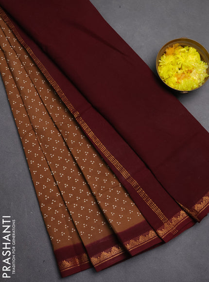 Sungudi cotton saree brown and maroon with allover batik butta prints and zari woven border