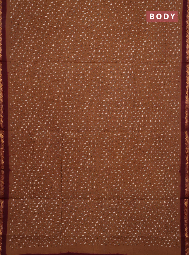 Sungudi cotton saree brown and maroon with allover batik butta prints and zari woven border