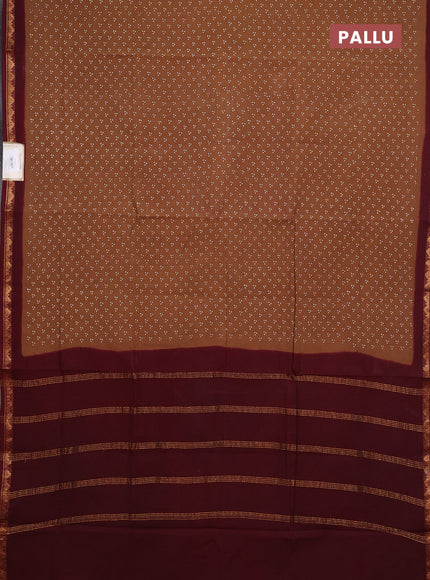 Sungudi cotton saree brown and maroon with allover batik butta prints and zari woven border