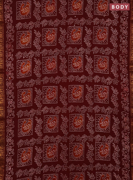 Sungudi cotton saree maroon with allover batik butta prints and zari woven printed border