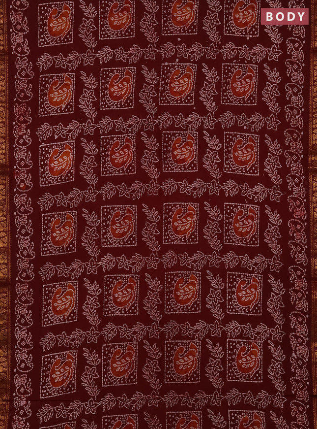 Sungudi cotton saree maroon with allover batik butta prints and zari woven printed border