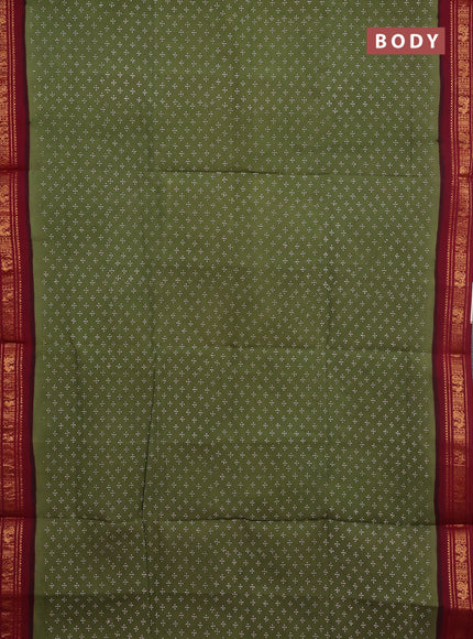 Sungudi cotton saree mehendi green and maroon with allover batik butta prints and zari woven border