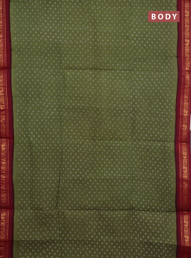 Sungudi cotton saree mehendi green and maroon with allover batik butta prints and zari woven border