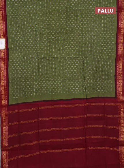 Sungudi cotton saree mehendi green and maroon with allover batik butta prints and zari woven border