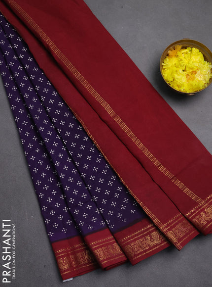 Sungudi cotton saree violet and maroon with allover batik butta prints and zari woven border