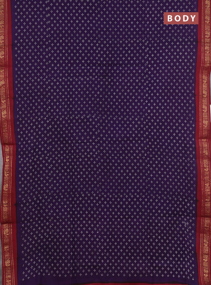 Sungudi cotton saree violet and maroon with allover batik butta prints and zari woven border
