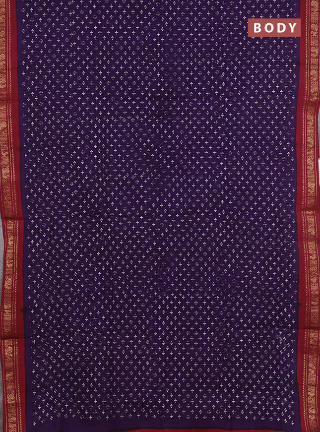 Sungudi cotton saree violet and maroon with allover batik butta prints and zari woven border