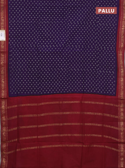 Sungudi cotton saree violet and maroon with allover batik butta prints and zari woven border
