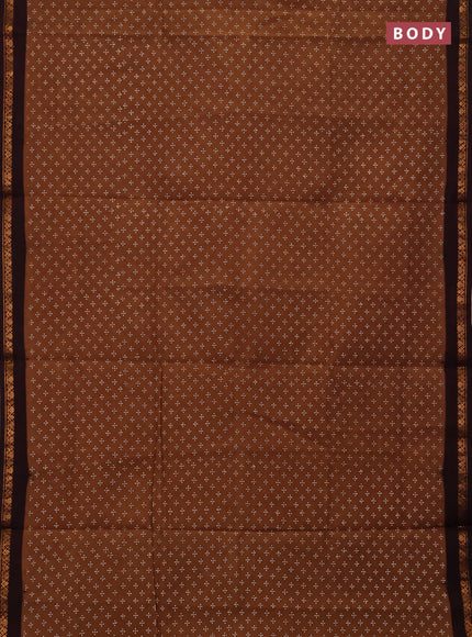Sungudi cotton saree dark sandal and deep wine with allover batik butta prints and zari woven border