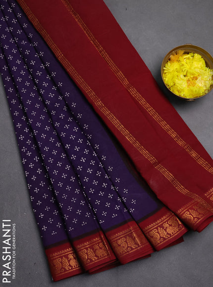 Sungudi cotton saree violet and maroon with allover batik butta prints and zari woven border