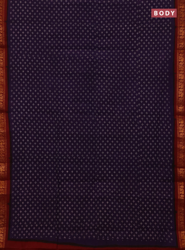 Sungudi cotton saree violet and maroon with allover batik butta prints and zari woven border