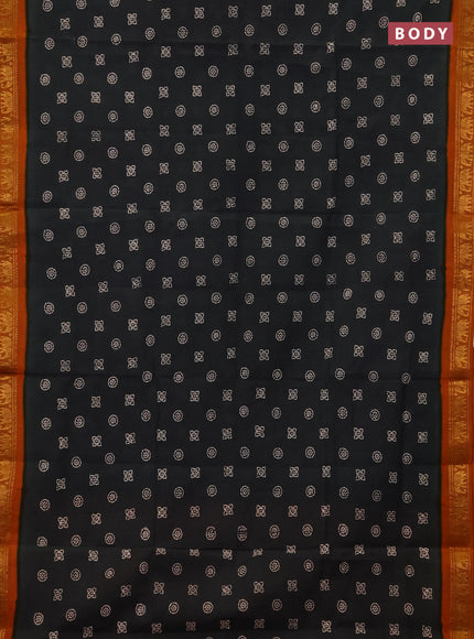 Sungudi cotton saree elephant grey and mustard yellow with allover batik butta prints and zari woven border