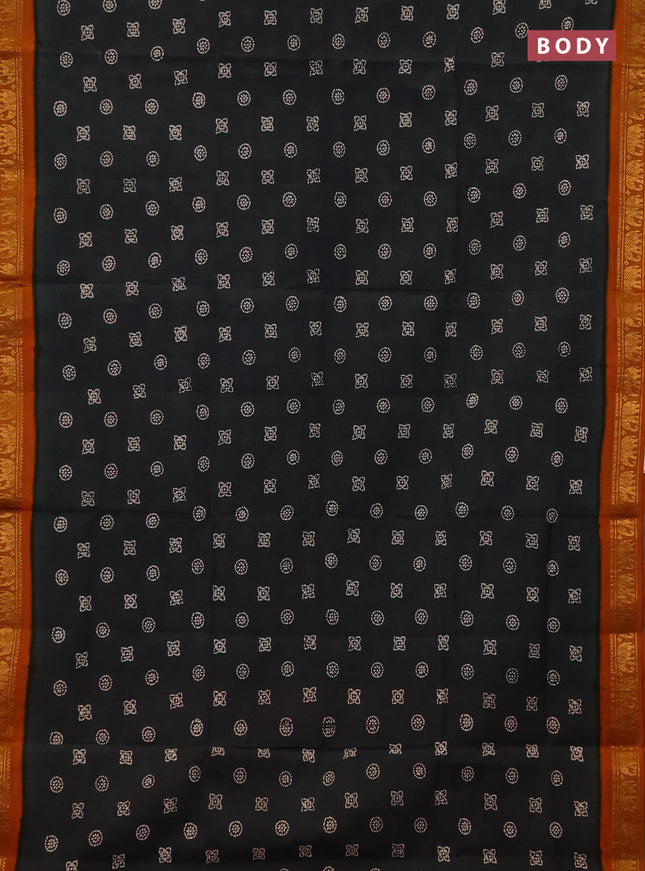 Sungudi cotton saree elephant grey and mustard yellow with allover batik butta prints and zari woven border