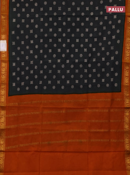 Sungudi cotton saree elephant grey and mustard yellow with allover batik butta prints and zari woven border