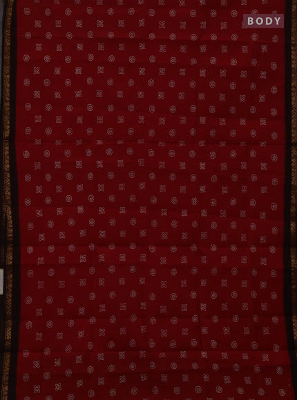 Sungudi cotton saree red and coffee brown with allover batik butta prints and zari woven border