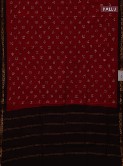 Sungudi cotton saree red and coffee brown with allover batik butta prints and zari woven border
