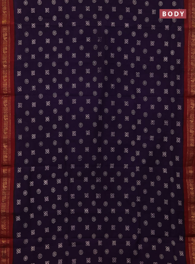 Sungudi cotton saree violet and maroon with allover batik butta prints and zari woven border