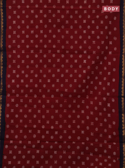 Sungudi cotton saree maroon and navy blue with allover batik butta prints and zari woven border