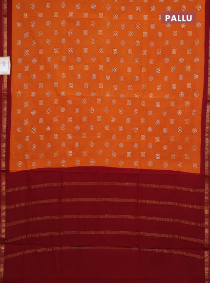 Sungudi cotton saree mustard yellow and maroon with allover batik butta prints and zari woven border