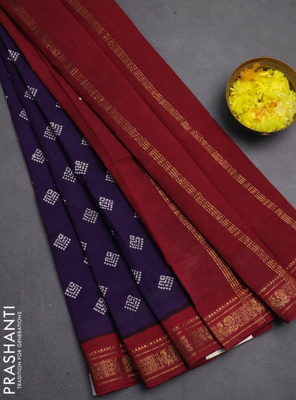 Sungudi cotton saree violet and maroon with allover batik butta prints and zari woven border