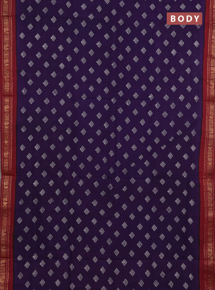Sungudi cotton saree violet and maroon with allover batik butta prints and zari woven border