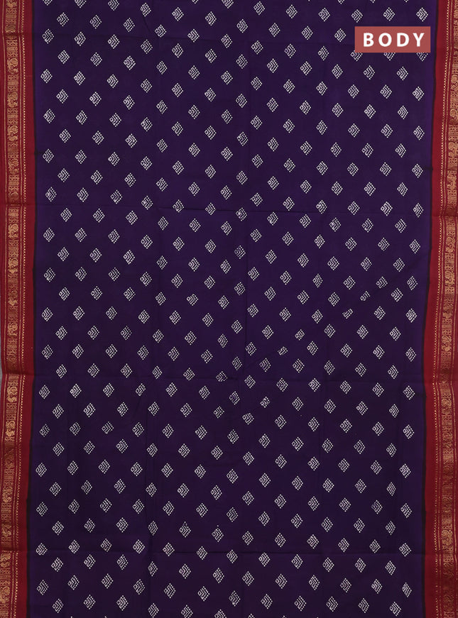 Sungudi cotton saree violet and maroon with allover batik butta prints and zari woven border