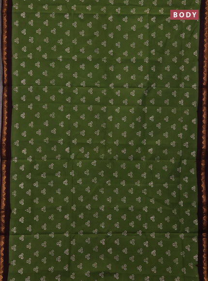 Sungudi cotton saree green and deep wine with allover batik butta prints and zari woven border