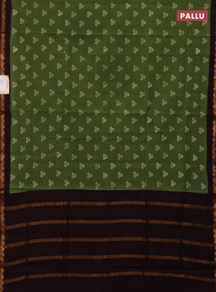 Sungudi cotton saree green and deep wine with allover batik butta prints and zari woven border