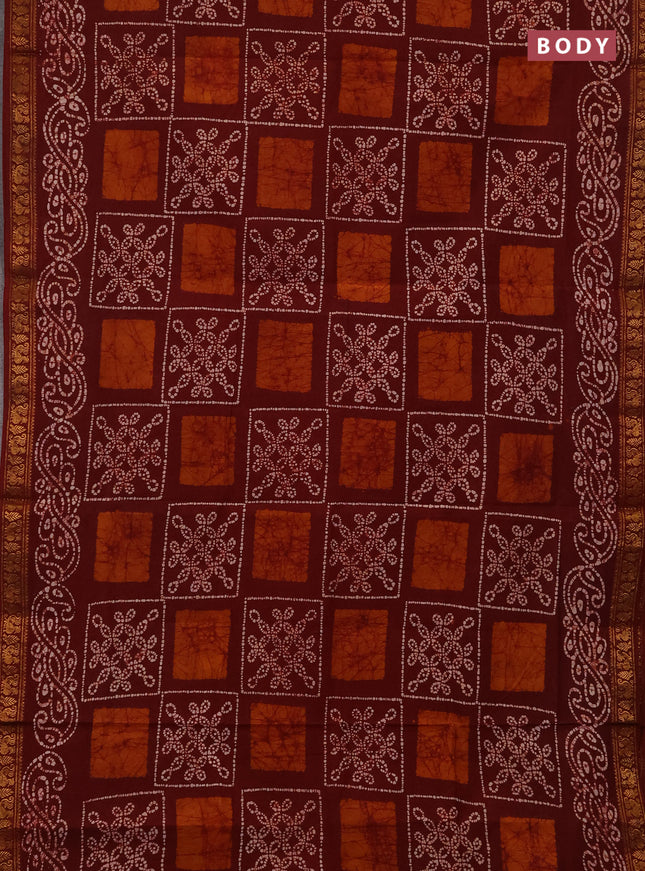 Sungudi cotton saree maroon with allover batik prints and zari woven printed border