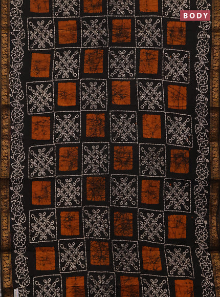 Sungudi cotton saree black with allover batik prints and zari woven printed border