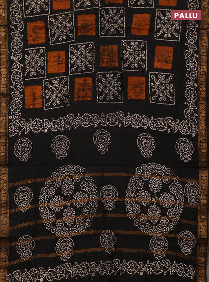 Sungudi cotton saree black with allover batik prints and zari woven printed border
