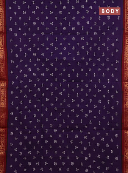 Sungudi cotton saree violet and maroon with allover batik butta prints and zari woven border
