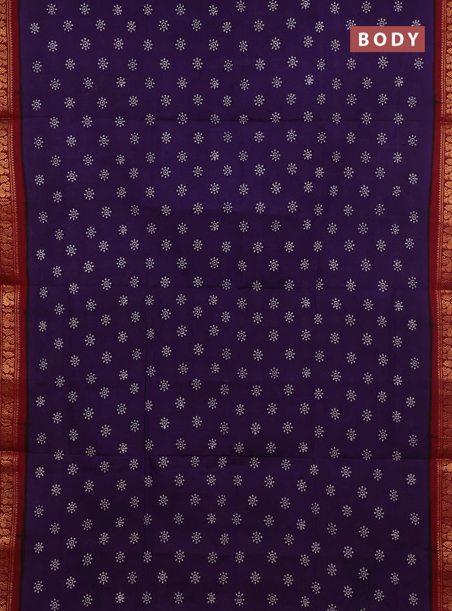 Sungudi cotton saree violet and maroon with allover batik butta prints and zari woven border