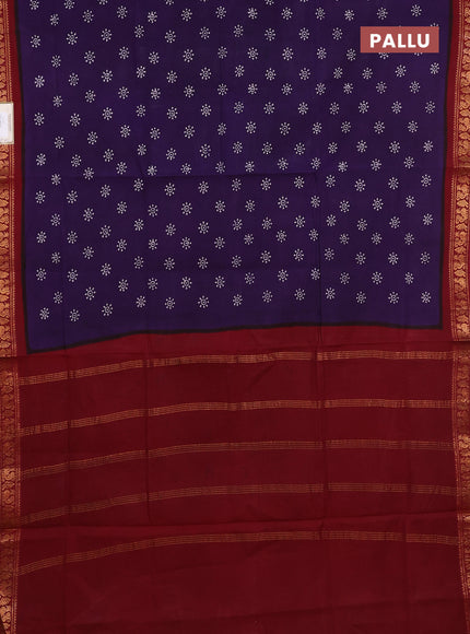 Sungudi cotton saree violet and maroon with allover batik butta prints and zari woven border