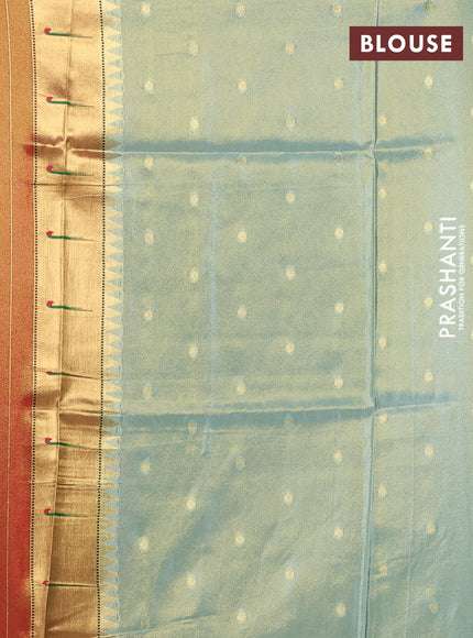 Tissue silk saree teal blue and red with allover zari woven buttas and paithani pallu & muniya border