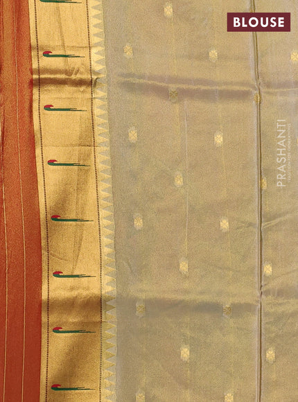 Tissue silk saree cream and red with allover zari woven buttas and paithani pallu & muniya border