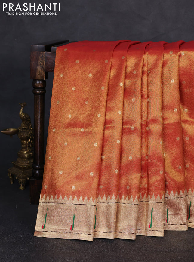 Tissue silk saree red with allover zari woven buttas and paithani pallu & muniya border
