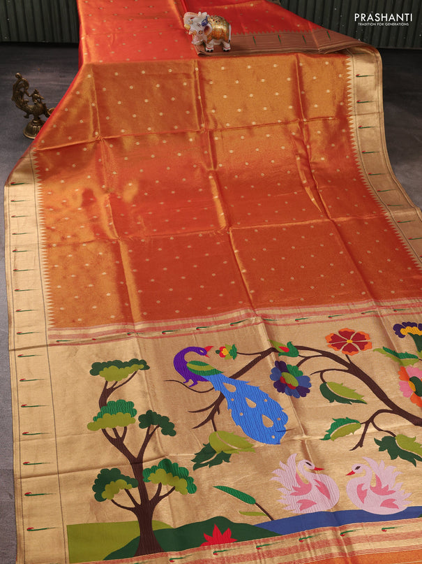 Tissue silk saree red with allover zari woven buttas and paithani pallu & muniya border