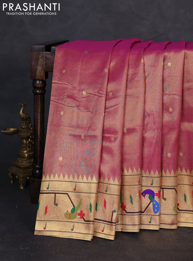 Tissue silk saree pink with allover zari woven buttas and paithani pallu & border