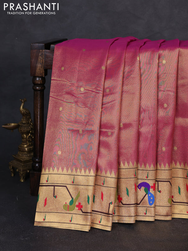 Tissue silk saree pink with allover zari woven buttas and paithani pallu & border