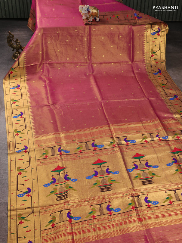Tissue silk saree pink with allover zari woven buttas and paithani pallu & border