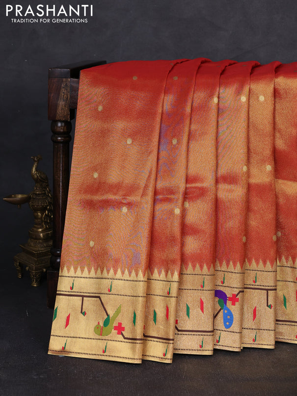 Tissue silk saree red with allover zari woven buttas and paithani pallu & border
