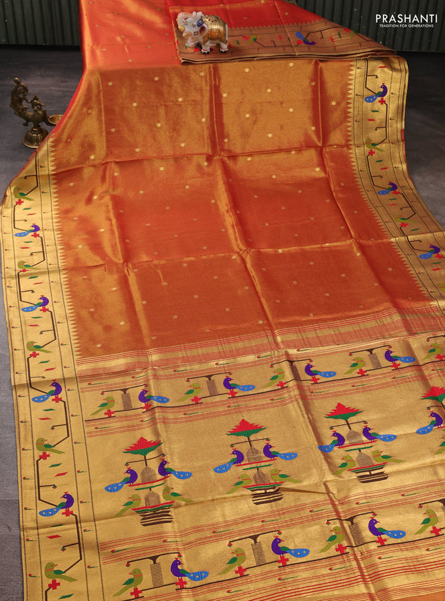Tissue silk saree red with allover zari woven buttas and paithani pallu & border
