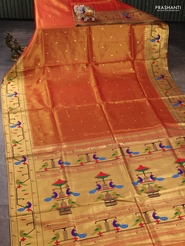 Tissue silk saree red with allover zari woven buttas and paithani pallu & border