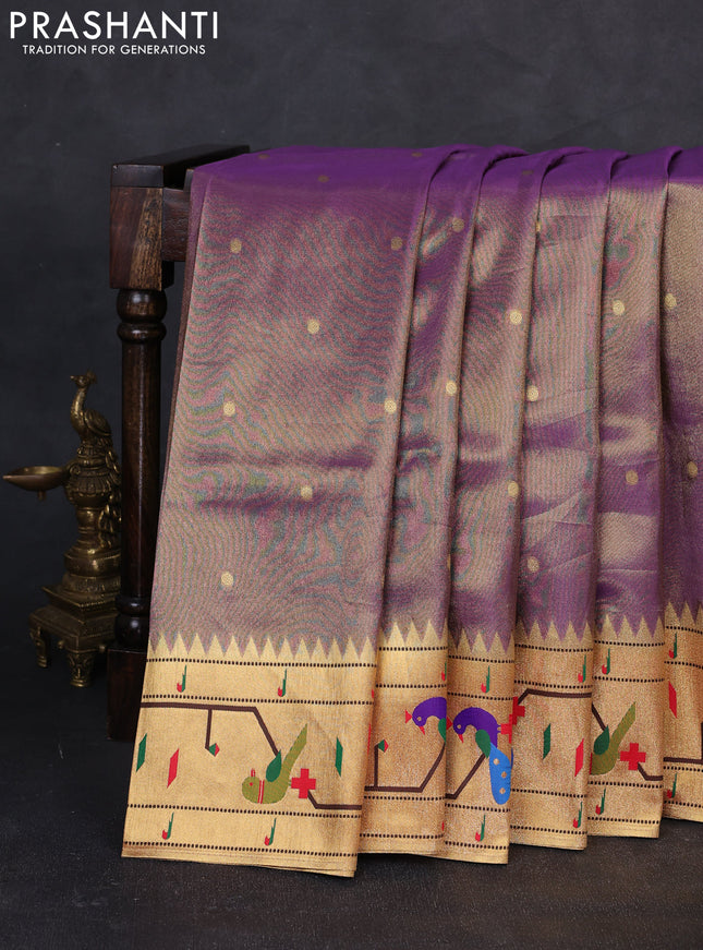 Tissue silk saree lavender with allover zari woven buttas and paithani pallu & border