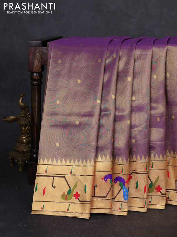 Tissue silk saree lavender with allover zari woven buttas and paithani pallu & border