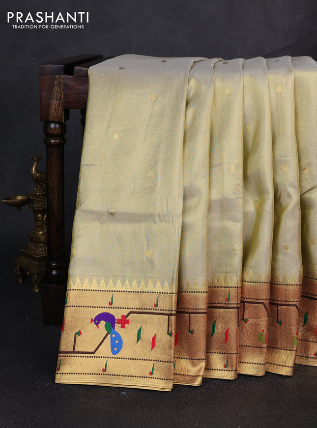 Tissue silk saree cream and red with allover zari woven buttas and paithani pallu & border