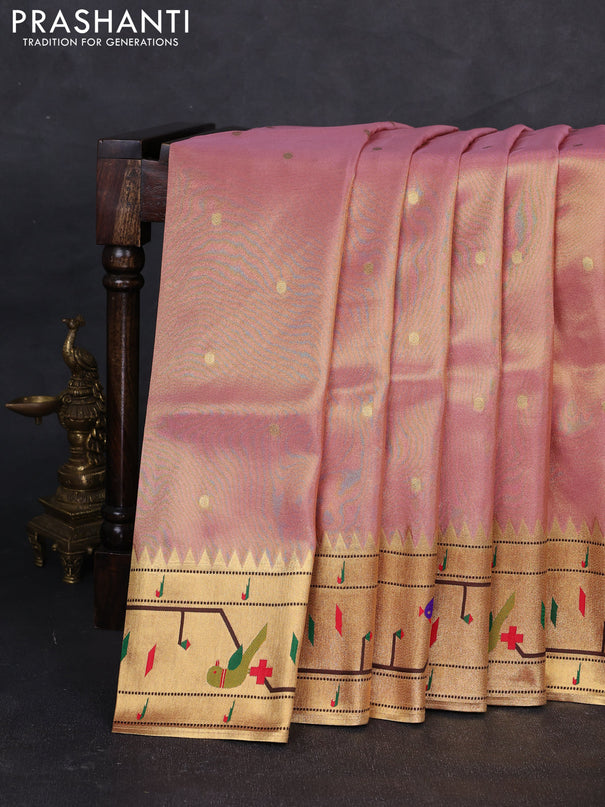 Tissue silk saree light pink with allover zari woven buttas and paithani pallu & border